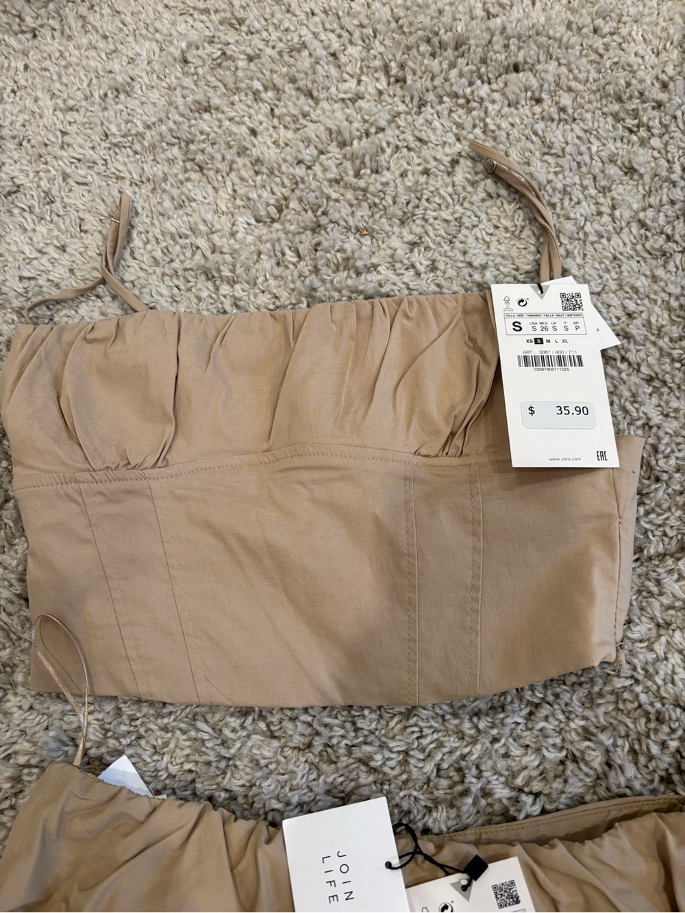 Zara Beige Two-Piece Crop Top and Skirt Set - Picture 2 of 4
